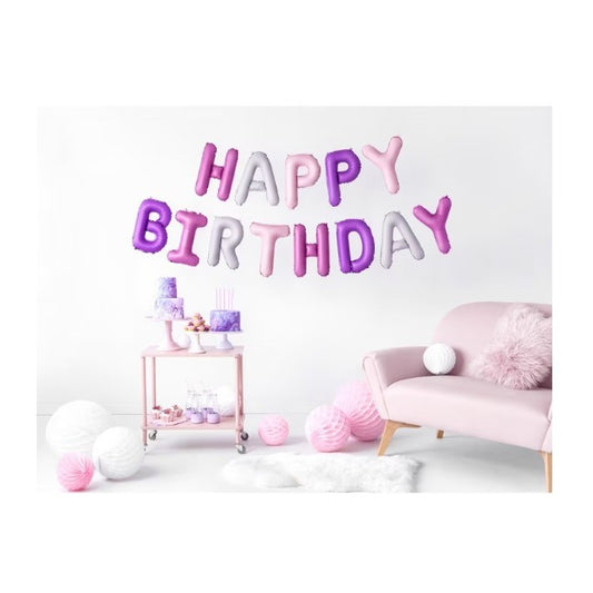 Set Baloane Litere Happy Birthday, Decoratiuni Petrecere Aniversara, Folie de Aluminiu, Set cu Pai pentru Umflare, 40 cm, Multicolor