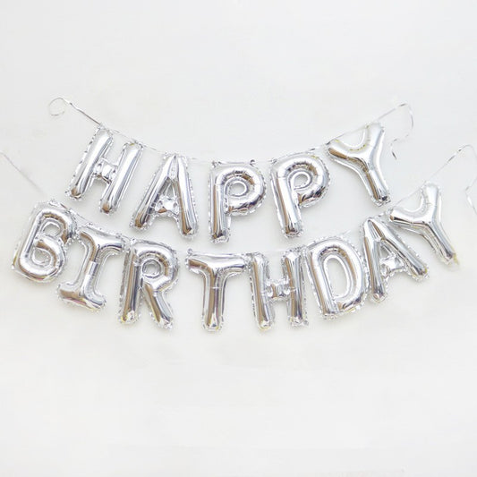 Set Baloane Folie Happy Birthday, Decoratiuni Petrecere Aniversara, Litere 40 cm, Argintiu, 13 Piese