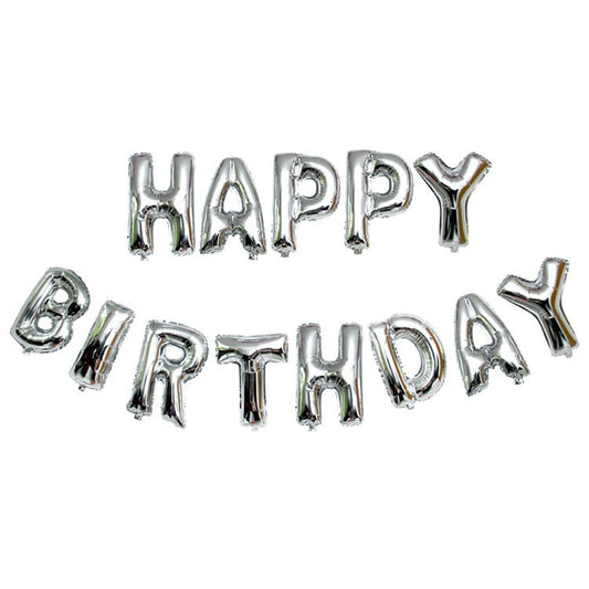 Set Baloane Folie Happy Birthday, Decoratiuni Petrecere Aniversara, Litere 40 cm, Argintiu, 13 Piese