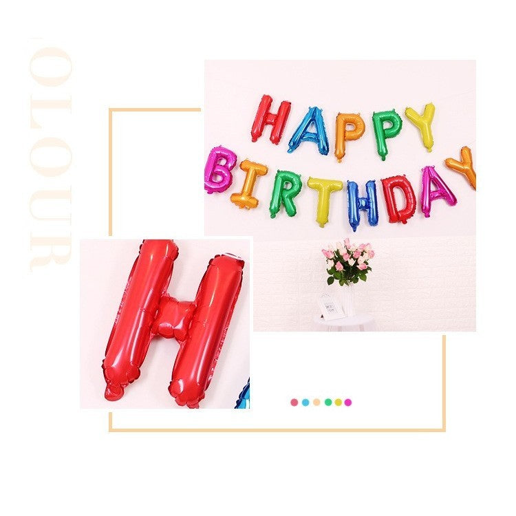 Set Baloane Aniversare Happy Birthday, Litere din Folie Metalizata pentru Petrecere, Umflare Aer sau Heliu, Include Pai, 40 cm, Multicolor