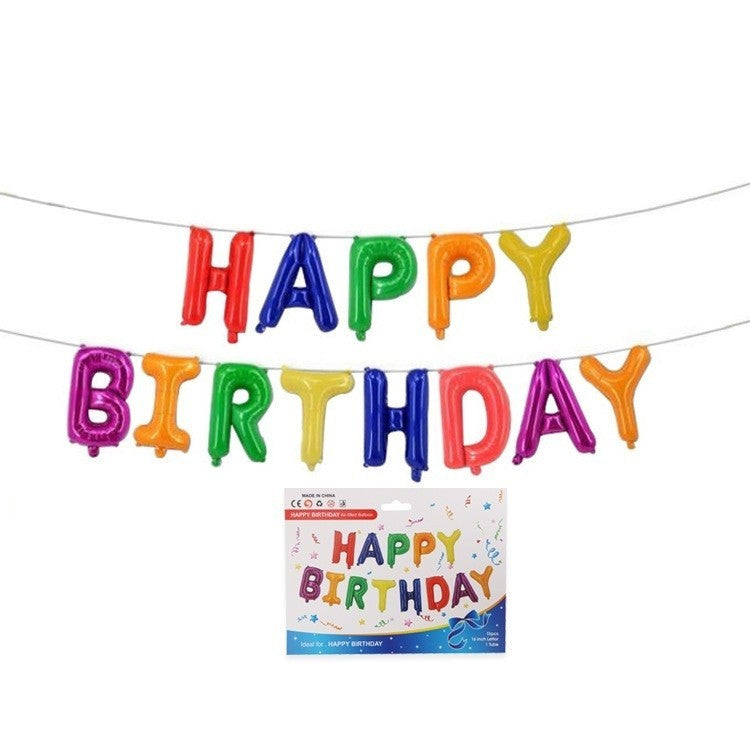 Set Baloane Aniversare Happy Birthday, Litere din Folie Metalizata pentru Petrecere, Umflare Aer sau Heliu, Include Pai, 40 cm, Multicolor