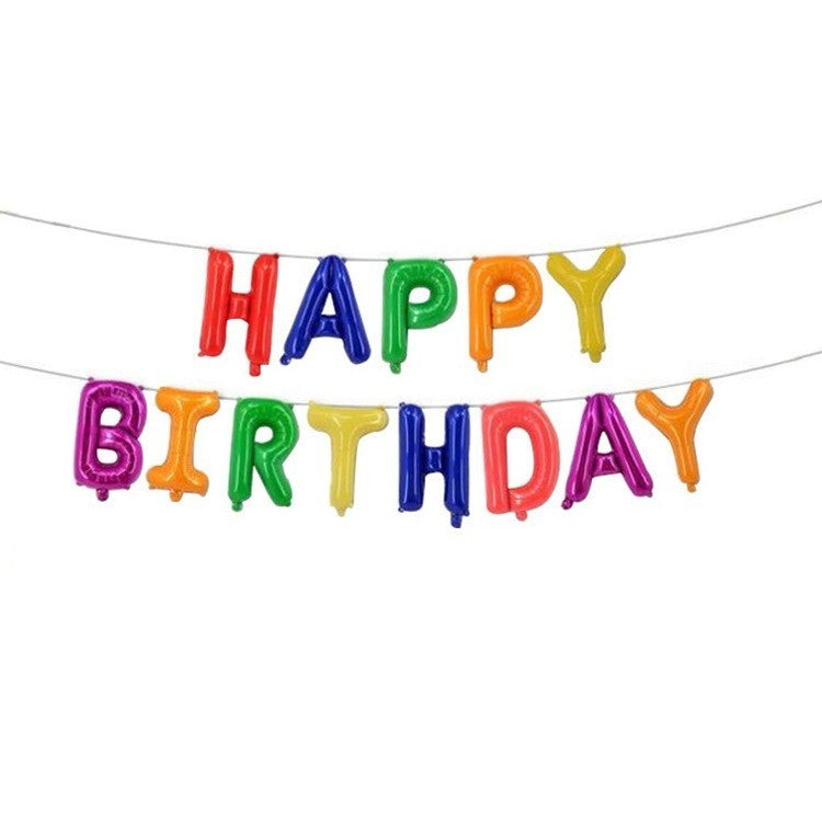 Set Baloane Aniversare Happy Birthday, Litere din Folie Metalizata pentru Petrecere, Umflare Aer sau Heliu, Include Pai, 40 cm, Multicolor