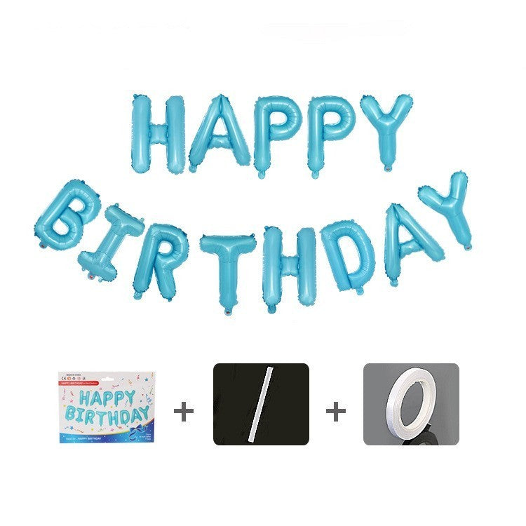 Set Baloane Folie Happy Birthday, Litere Aniversare pentru Aer sau Heliu, Include Pai Umflare, Albastru Baby Blue, 40 cm