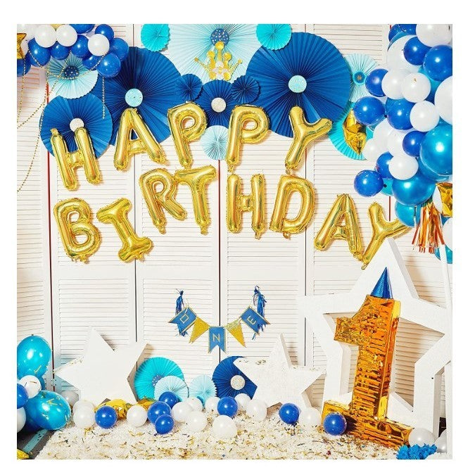 Set Baloane Litere Happy Birthday, Decoratiuni Petrecere Aniversara, Material Folie de Aluminiu, Dimensiune 40 cm, Culoare Auriu