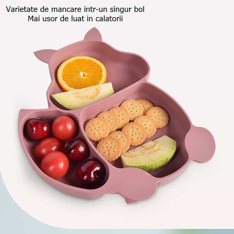 Set Diversificare Bebelusi, Farfurie si Bol cu Ventuza, Cana Gustari, Tacamuri Lemn si Baveta, Silicon Alimentar Fara Alergeni, 10 Piese, Roz Pudrat