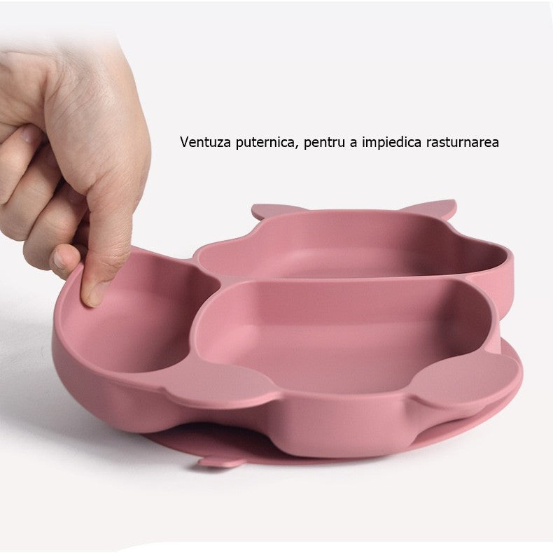 Set Diversificare Bebelusi, Farfurie si Bol cu Ventuza, Cana Gustari, Tacamuri Lemn si Baveta, Silicon Alimentar Fara Alergeni, 10 Piese, Roz Pudrat