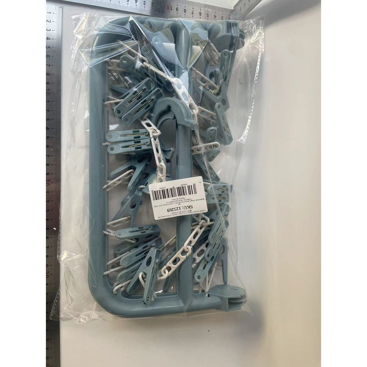 Uscator de Rufe Tip Carusel, Suport Pliabil cu 32 de Cleme, Rotire 360 Grade si Sistem Rezistent la Vant, Plastic, 32x32 cm, Albastru