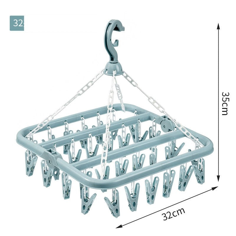 Uscator de Rufe Tip Carusel, Suport Pliabil cu 32 de Cleme, Rotire 360 Grade si Sistem Rezistent la Vant, Plastic, 32x32 cm, Albastru
