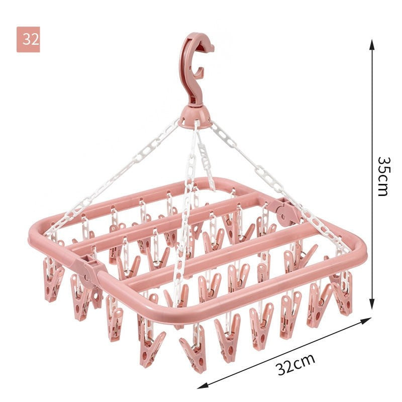 Uscator de Rufe Tip Carusel, Suport cu 32 de Cleme si Agatatoare Rezistenta la Vant, Design Pliabil cu Rotire 360 Grade, Plastic Durabil, 32x32 cm, Roz