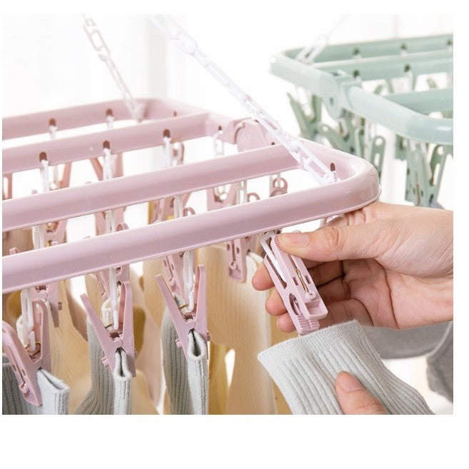 Uscator de Rufe Tip Carusel, Suport cu 32 de Cleme si Agatatoare Rezistenta la Vant, Design Pliabil cu Rotire 360 Grade, Plastic Durabil, 32x32 cm, Roz