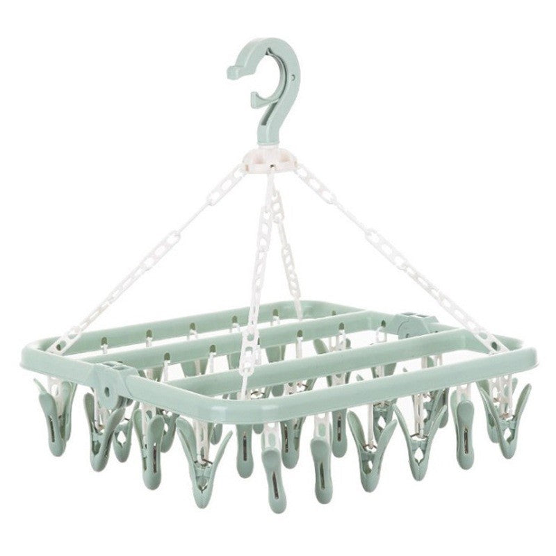Uscator de Rufe Tip Carusel, Suport cu 32 de Cleme si Carlig Rezistent la Vant, Design Pliabil cu Rotire 360 Grade, Plastic Durabil, 32x32 cm, Verde