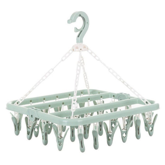 Uscator de Rufe Tip Carusel, Suport cu 32 de Cleme si Carlig Rezistent la Vant, Design Pliabil cu Rotire 360 Grade, Plastic Durabil, 32x32 cm, Verde