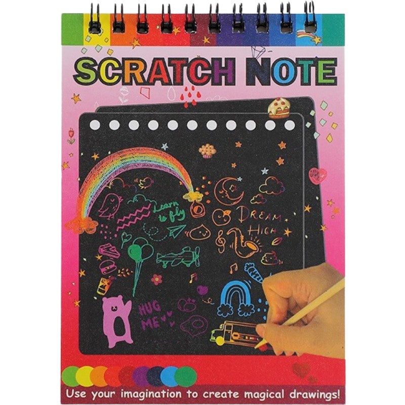 Caiet cu Fise Razuibile DIY Magic Scratch, Set Creativ Design Curcubeu, Include Creion din Lemn, Carton, 12 File, 14 x 10 cm, Rosu
