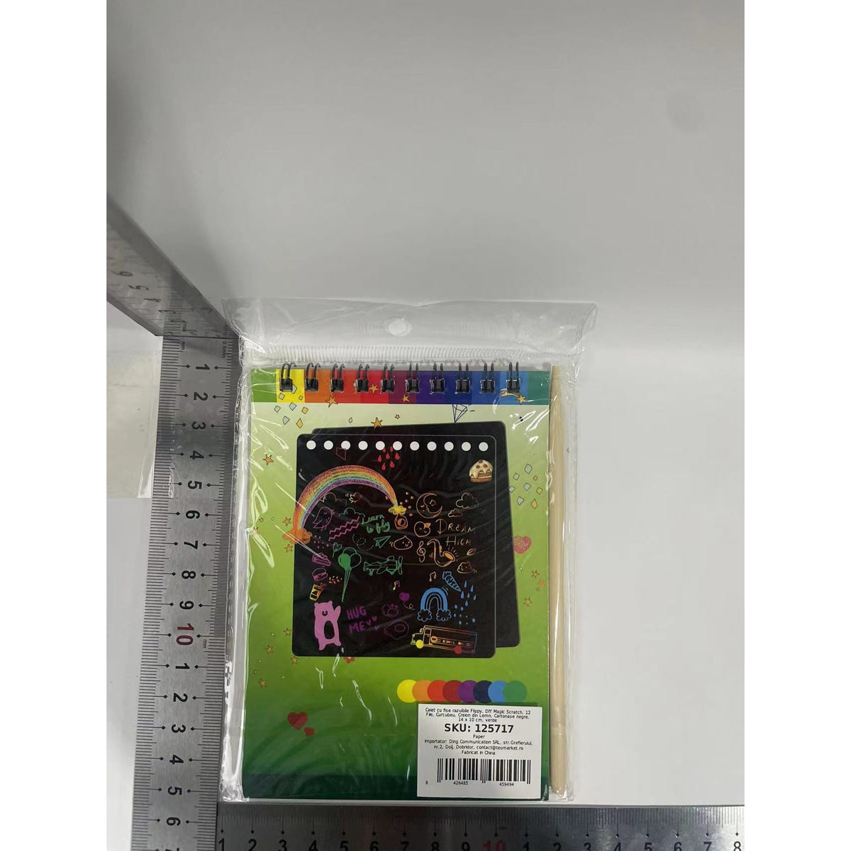 Caiet cu Fise Razuibile DIY Magic Scratch, Set Creativ cu Efect Curcubeu, Carton si Creion din Lemn, 12 File, 14 x 10 cm, Verde