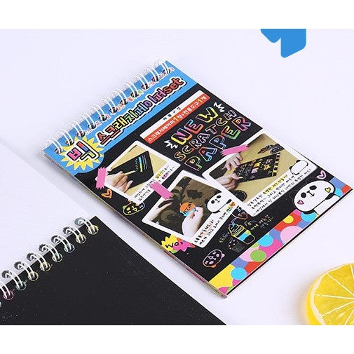 Caiet Cu Fise Razuibile DIY Magic Scratch, Set Desen Creativ Cu Efect Curcubeu, Carton Negru Cu Creion Din Lemn Inclus, Format A6, 12 File, Multicolor