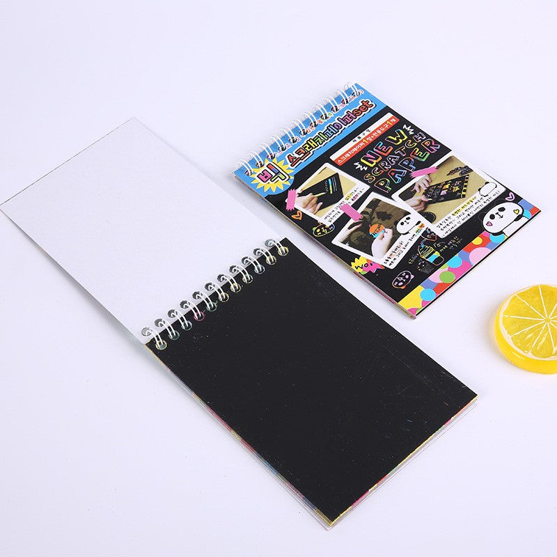 Caiet Cu Fise Razuibile DIY Magic Scratch, Set Desen Creativ Cu Efect Curcubeu, Carton Negru Cu Creion Din Lemn Inclus, Format A6, 12 File, Multicolor