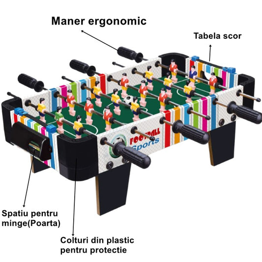 Masa de Fotbal cu Picioare, 18 Jucatori si 6 Manere, Tablou Scor, Structura Metal si Lemn, 51 x 44 x 17.5 cm, Multicolor