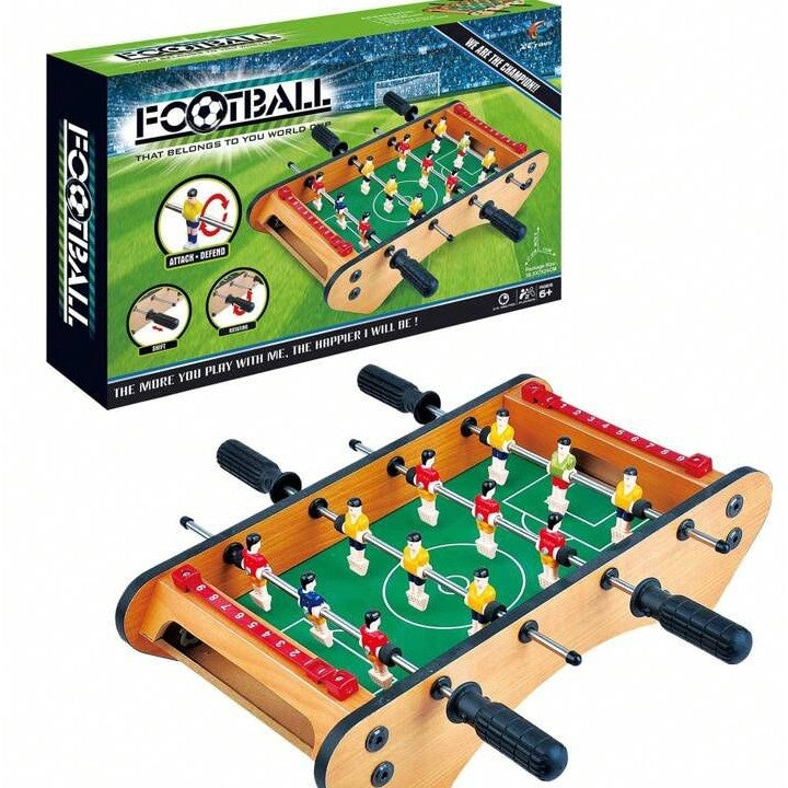 Masa de Fotbal de Masa Portabila, Mini Joc Foosball cu 12 Jucatori si 4 Manere Ergonomice, Tablou Scor, Lemn, Metal si ABS, 37.5 x 21 x 9.5 cm