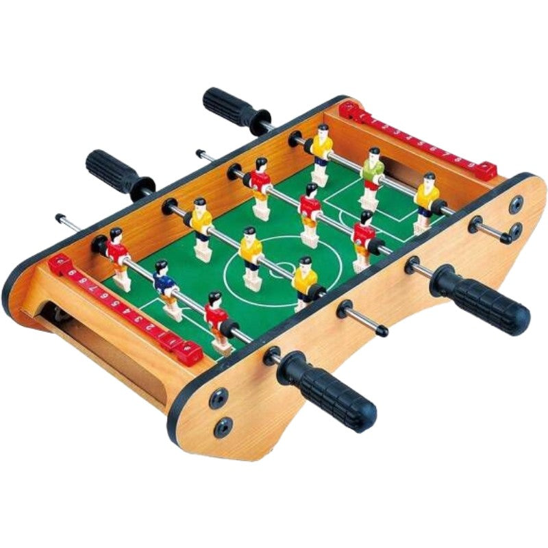 Masa de Fotbal de Masa Portabila, Mini Joc Foosball cu 12 Jucatori si 4 Manere Ergonomice, Tablou Scor, Lemn, Metal si ABS, 37.5 x 21 x 9.5 cm