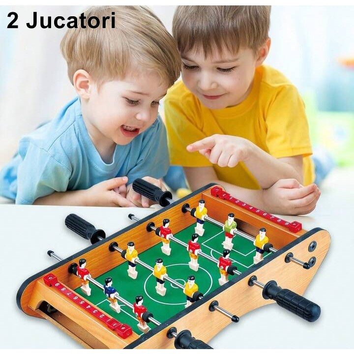 Masa de Fotbal de Masa Portabila, Mini Joc Foosball cu 12 Jucatori si 4 Manere Ergonomice, Tablou Scor, Lemn, Metal si ABS, 37.5 x 21 x 9.5 cm
