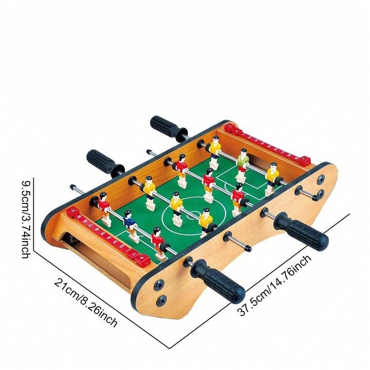 Masa de Fotbal de Masa Portabila, Mini Joc Foosball cu 12 Jucatori si 4 Manere Ergonomice, Tablou Scor, Lemn, Metal si ABS, 37.5 x 21 x 9.5 cm