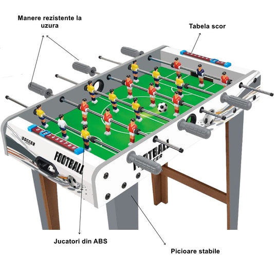 Masa de Fotbal pentru Copii si Adulti, 18 Jucatori cu 6 Manere Ergonomice, Tablou de Scor, Constructie Durabila din Lemn si Metal, Multicolor, 69 x 36.5 x 23 cm