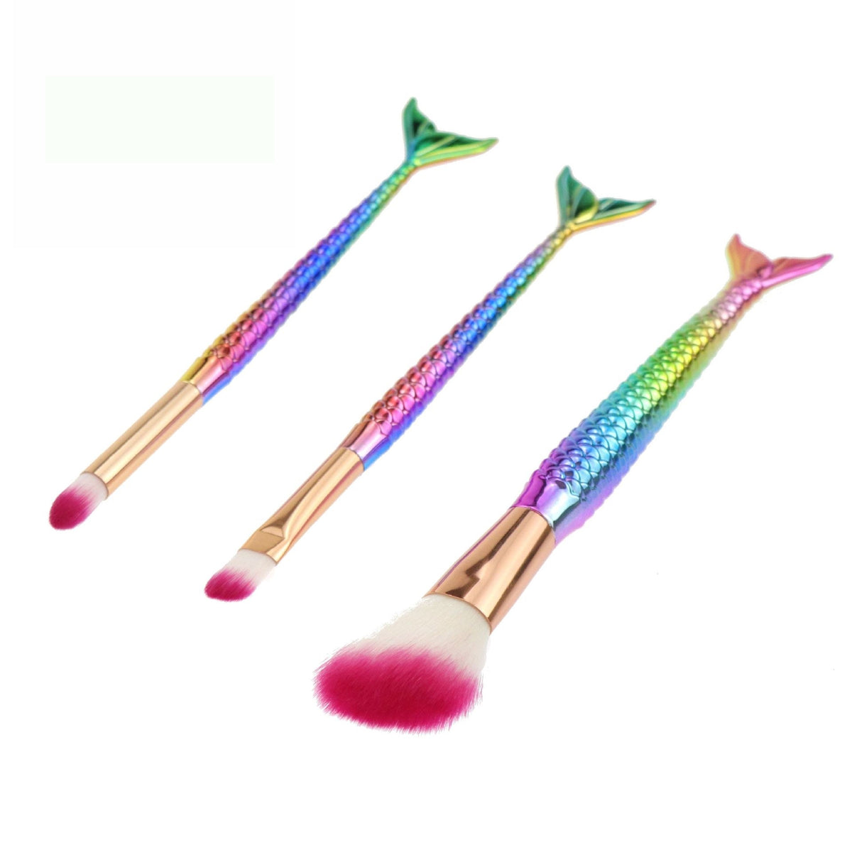 Set 3 Pensule Machiaj Tip Sirena, Aplicare Precisa cu Detalii Fine, Maner Ergonomic Electroplacat, Peri din Fibra Moale, Multicolor