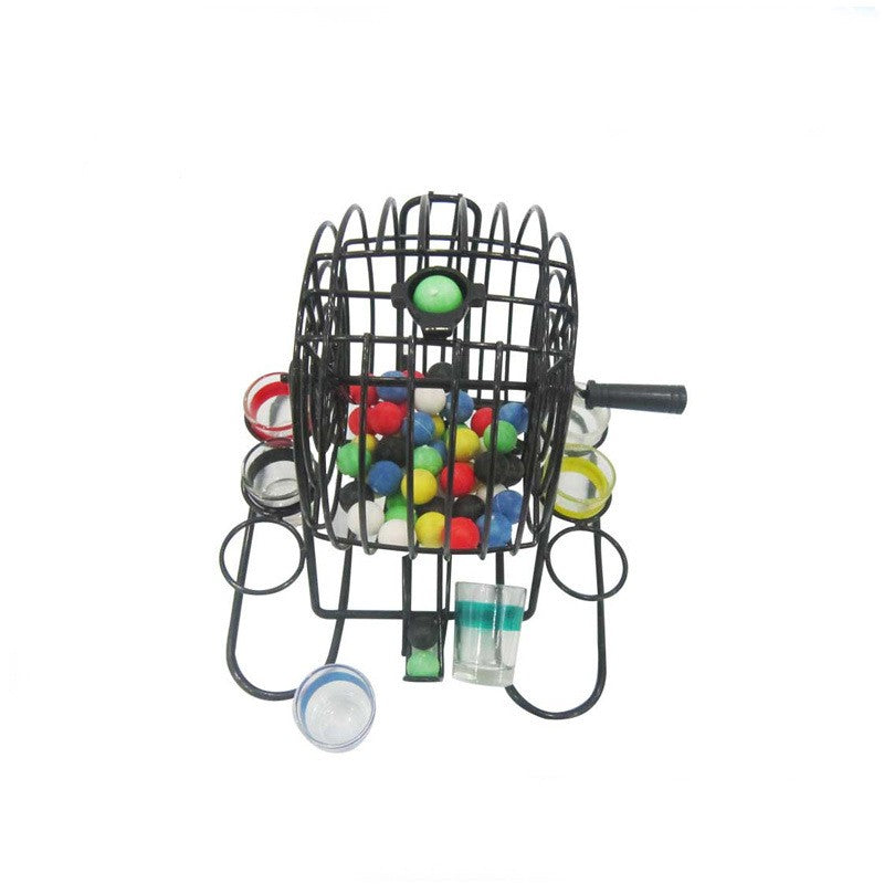 Joc Bingo Mini Loterie cu Pahare de Shot, Set pentru Petrecere, Sticla si Metal, 48 Bile Colorate, 20 x 20 x 19 cm, Negru