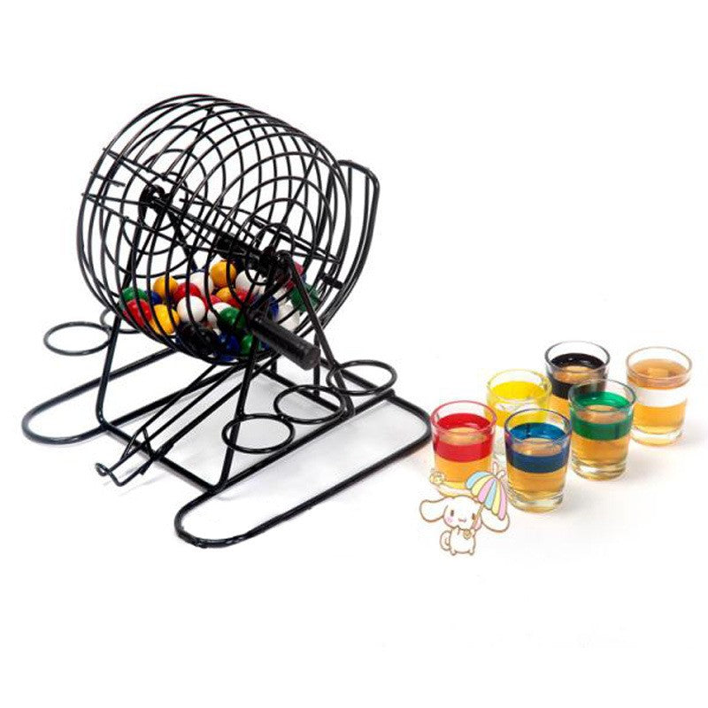 Joc Bingo Mini Loterie cu Pahare de Shot, Set pentru Petrecere, Sticla si Metal, 48 Bile Colorate, 20 x 20 x 19 cm, Negru