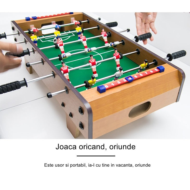 Mini Masa de Fotbal cu 18 Jucatori si 6 Manere, Joc de Masa Portabil cu Tabela Scor, Structura din Lemn, Metal si ABS, 50 x 25 x 16 cm