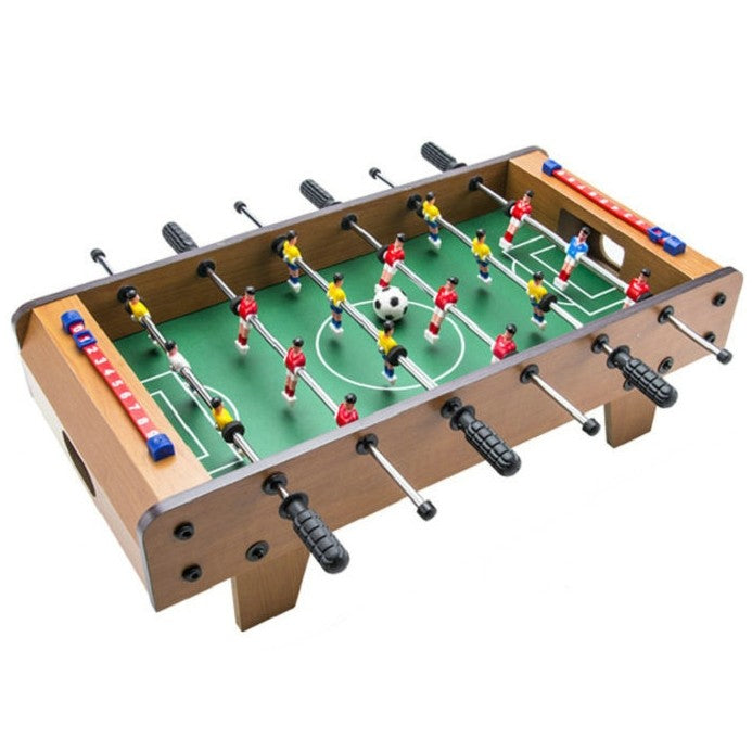 Mini Masa de Fotbal cu 18 Jucatori si 6 Manere, Joc de Masa Portabil cu Tabela Scor, Structura din Lemn, Metal si ABS, 50 x 25 x 16 cm