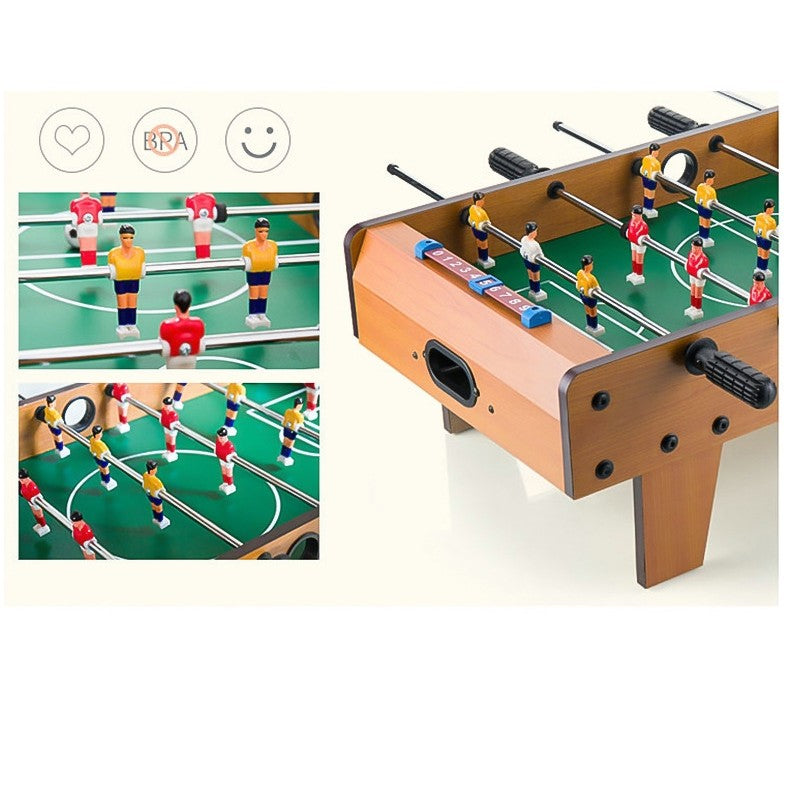 Mini Masa de Fotbal cu 18 Jucatori si 6 Manere, Joc de Masa Portabil cu Tabela Scor, Structura din Lemn, Metal si ABS, 50 x 25 x 16 cm