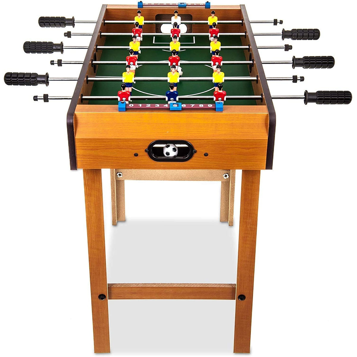 Masa de Fotbal cu Picioare, Teren de Joc cu 18 Jucatori si 6 Manere, Tablou pentru Scor, Constructie Durabila din Lemn, Metal si ABS, 69 x 36.5 x 61 cm