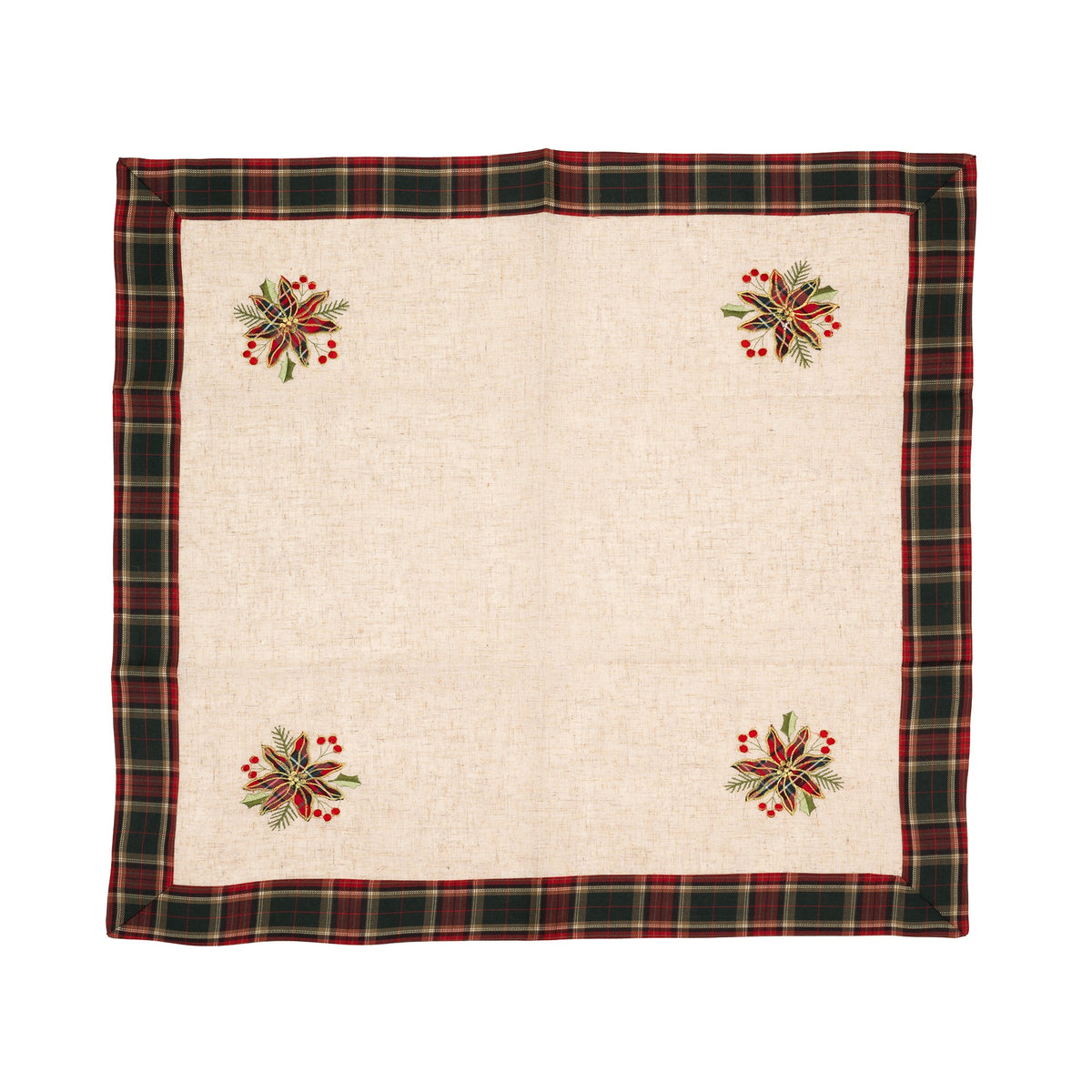 Fata de Masa Craciun, Material In Brodat cu Motive Florale Festive, Design Elegant de Iarna, Crem, 85 x 85 cm