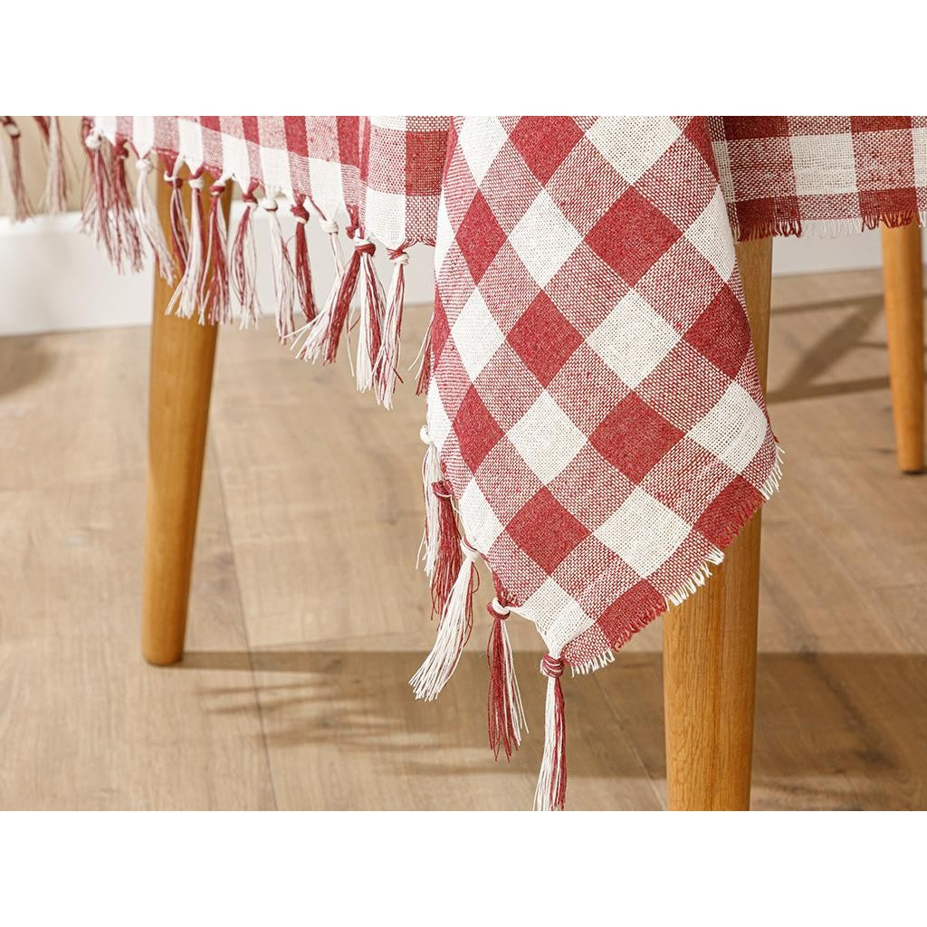 Față de Masă în Carouri, Material Textil Rezistent, Design Clasic pentru Evenimente și Uz Zilnic, Dreptunghiulară, Roșu, 150x220 cm