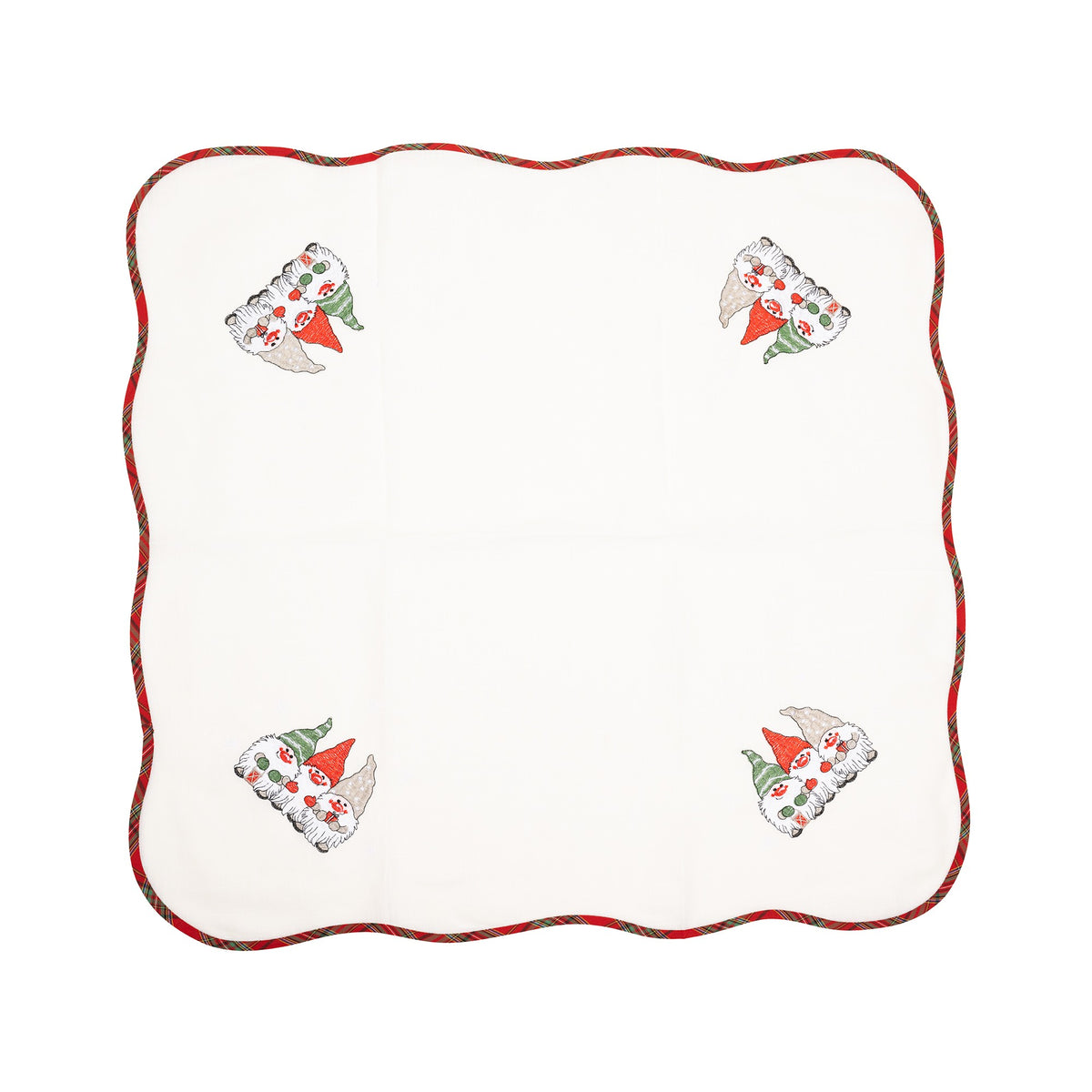 Fata de Masa Festiva, Model Brodat Trei Pitici Disney, Forma Patrata, Material Textil Rezistent, 85 x 85 cm, Alb