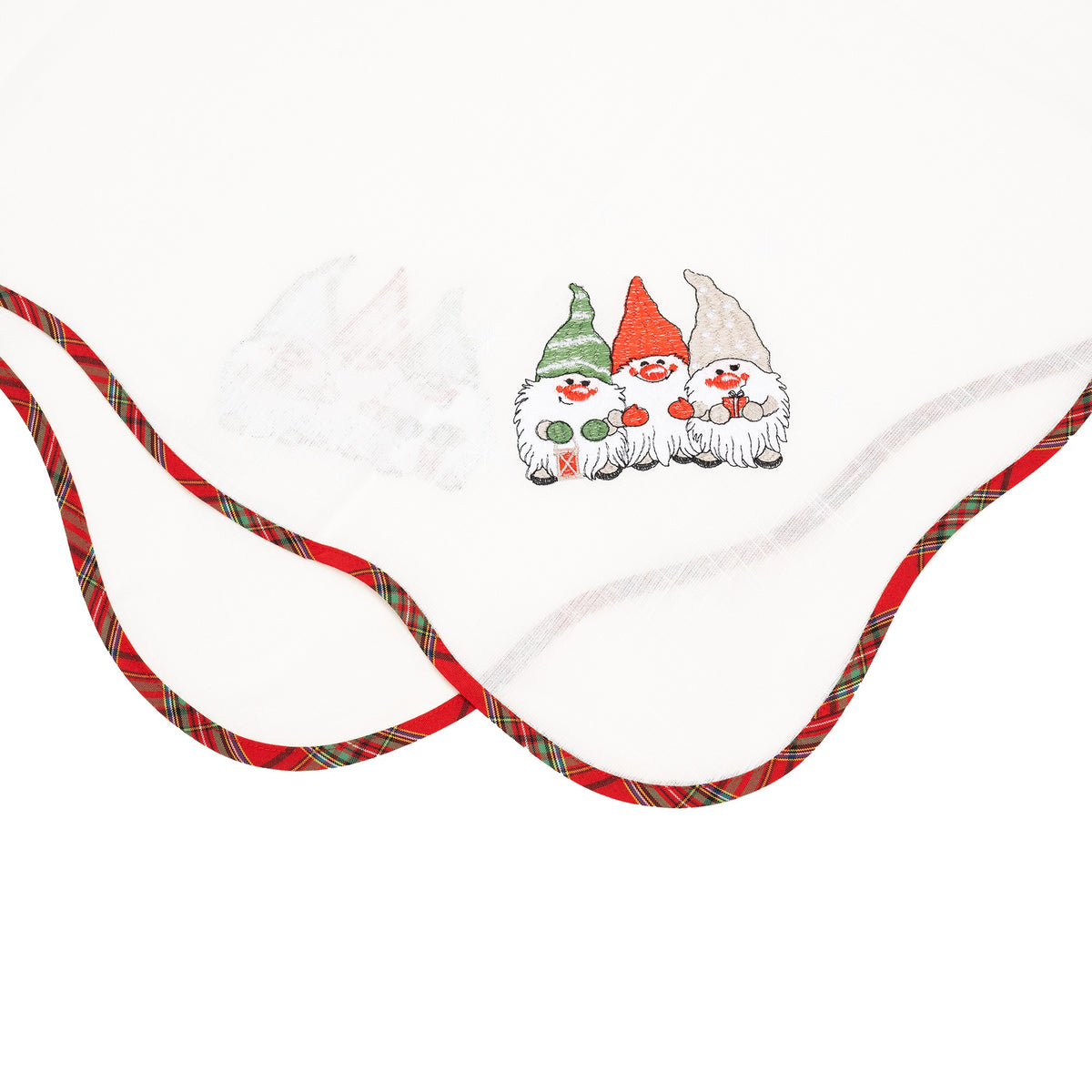 Fata de Masa Festiva, Model Brodat Trei Pitici Disney, Forma Patrata, Material Textil Rezistent, 85 x 85 cm, Alb