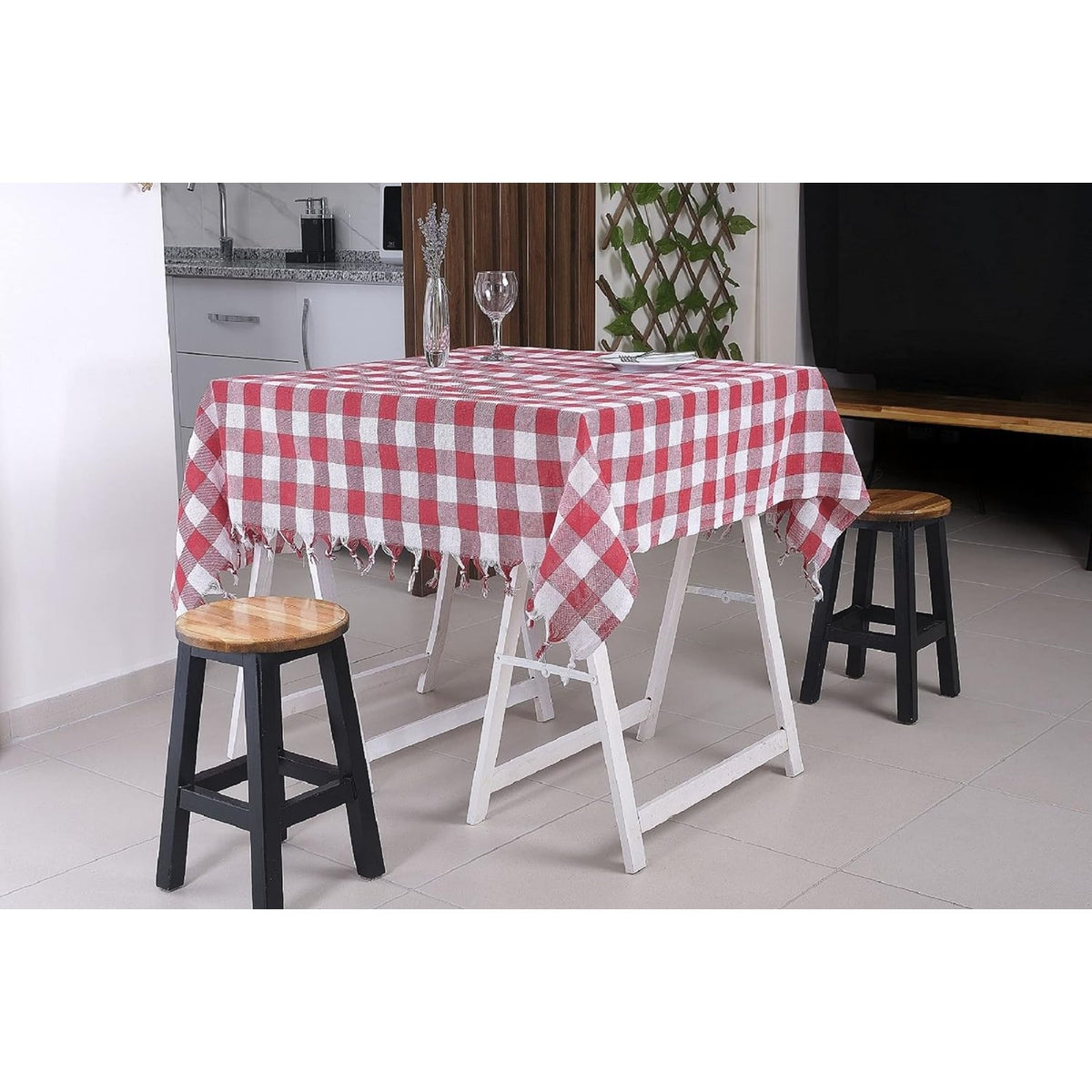 Față De Masă În Carouri, Material Textil Premium, Design Clasic Pentru Evenimente Și Uz Zilnic, Dreptunghiulară, Roșu, 130 x 180 cm