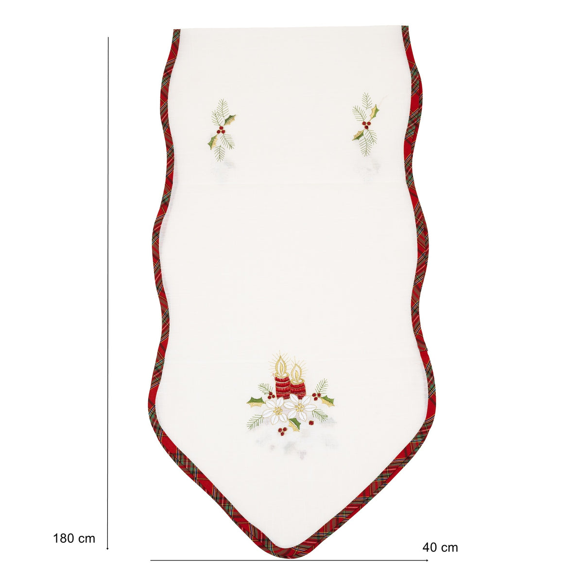 Fata de Masa Festiva de Craciun, Traverser Masa cu Motive Florale si Lumanari, Material Brodat Elegant, 180 x 40 cm, Alb
