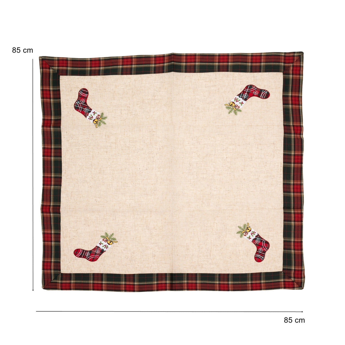 Fata de Masa Craciun, Material Brodat cu Motive Festive Ghetute, Textil Elegant pentru Masa de Iarna, Crem, 85 x 85 cm