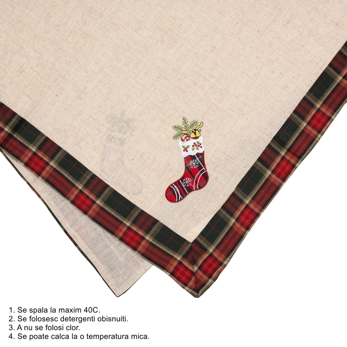 Fata de Masa Craciun, Material Brodat cu Motive Festive Ghetute, Textil Elegant pentru Masa de Iarna, Crem, 85 x 85 cm