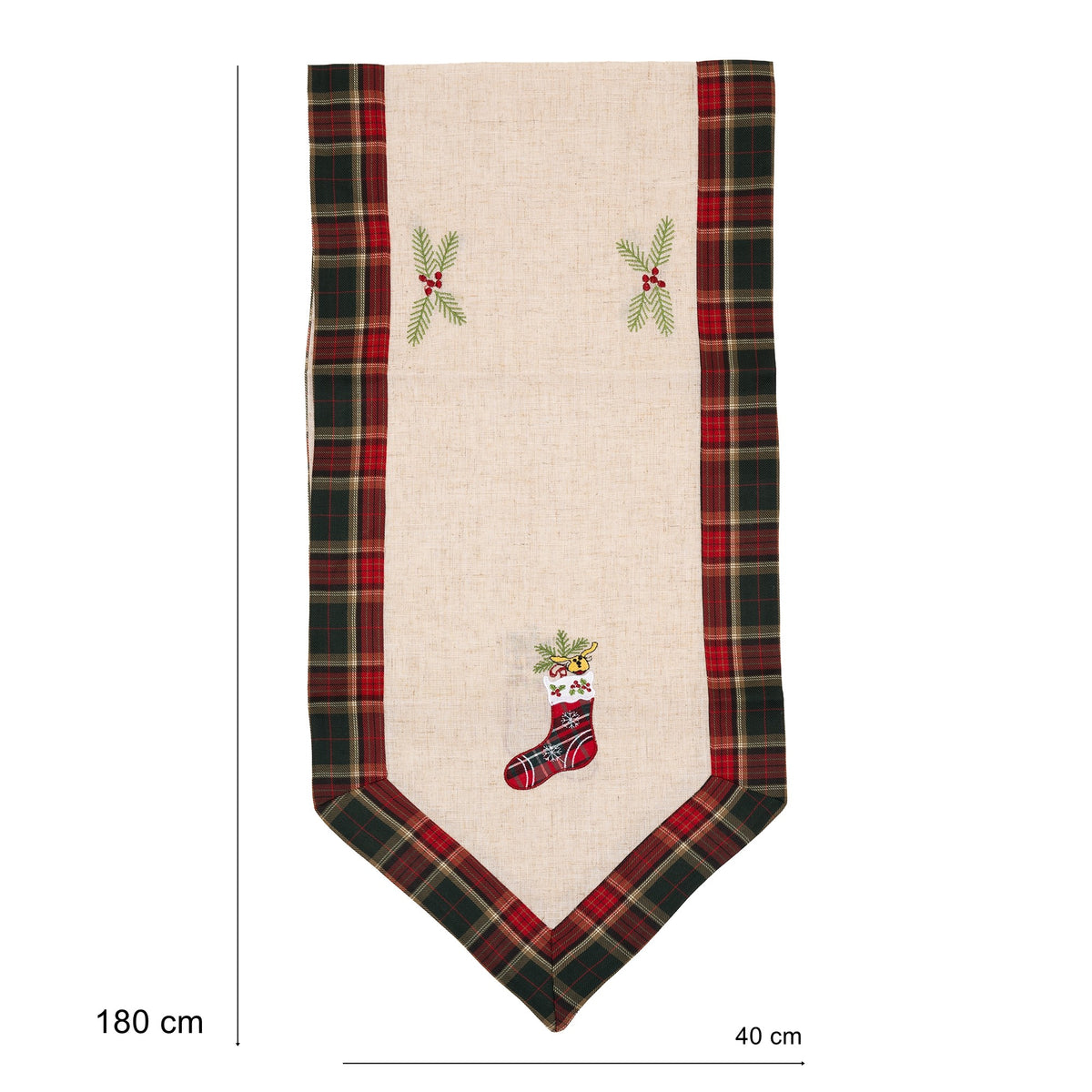 Față de Masă Decorativă pentru Crăciun, Traversă Masă cu Motive Ghetuțe, Material Brodat Elegant, Crem, 180 x 40 cm