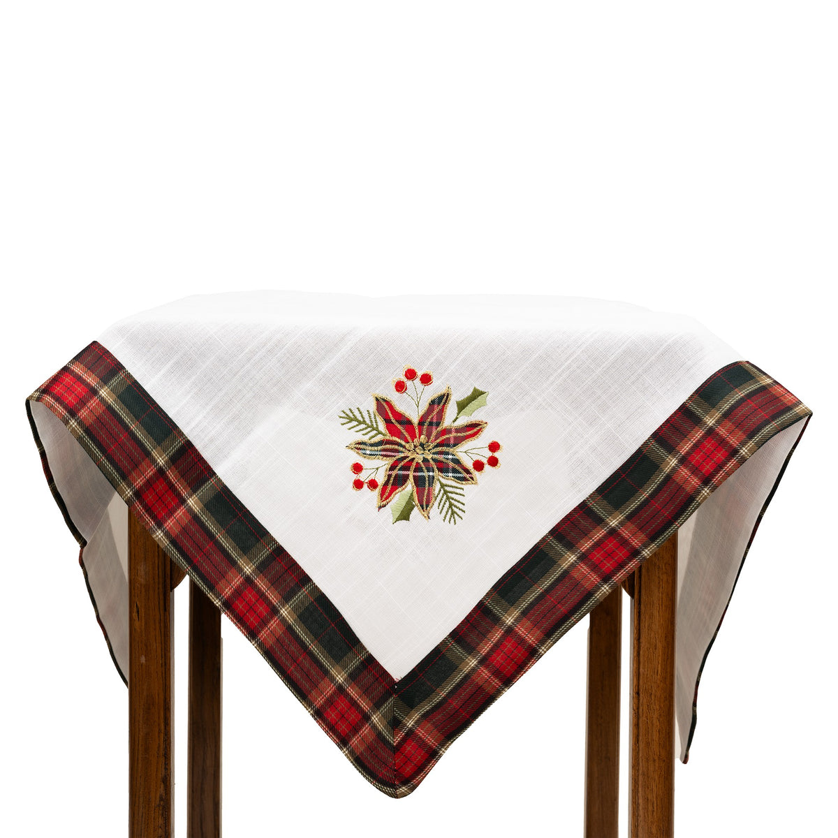 Fata de Masa Craciun, Material In Brodat cu Motive Florale Festive, Design Elegant de Iarna, Textil, 85 x 85 cm, Alb