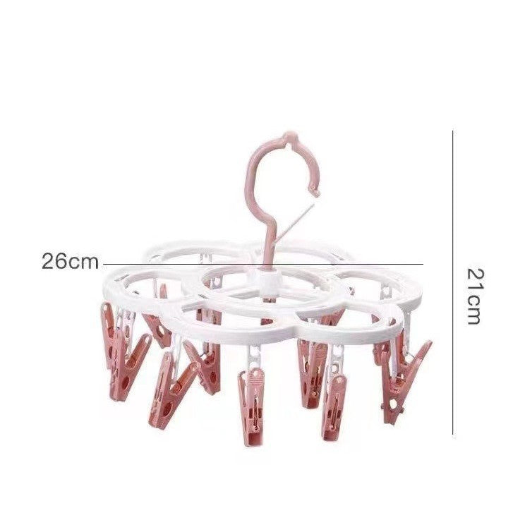 Uscator de Rufe Suspendat, Suport cu 16 Carlige si Rotire 360 Grade, Plastic Rezistent, 26 x 21 cm, Roz