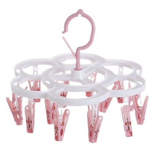 Uscator de Rufe Suspendat, Suport cu 16 Carlige si Rotire 360 Grade, Plastic Rezistent, 26 x 21 cm, Roz