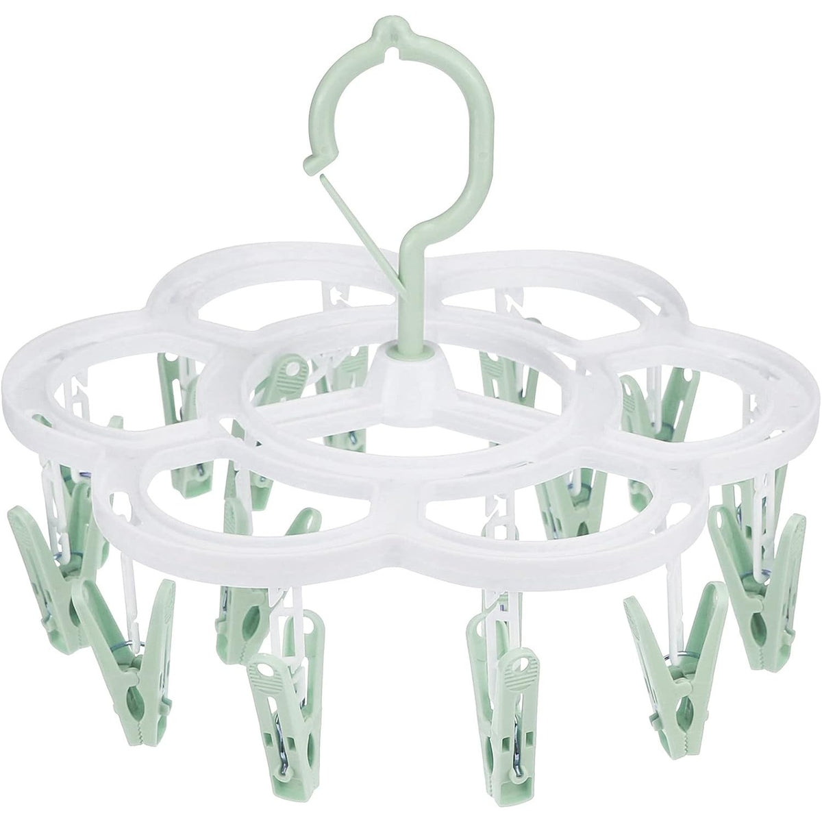 Uscator de Rufe Suspendat cu 16 Carlige, Sistem Rotativ 360 Grade, Suport Multifunctional pentru Sosete si Lenjerie, Material Plastic, 26 x 21 cm, Verde