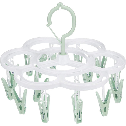 Uscator de Rufe Suspendat cu 16 Carlige, Sistem Rotativ 360 Grade, Suport Multifunctional pentru Sosete si Lenjerie, Material Plastic, 26 x 21 cm, Verde