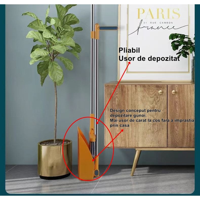 Set Matura si Faras cu Coada Detasabila, Dinti de Pieptene pentru Curatare, Design Rotativ si Pliabil, Otel Inoxidabil si Polipropilena, Portocaliu