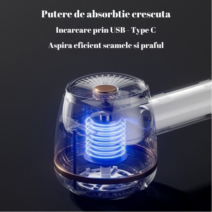 Aparat Pentru Curatat Scame, Par Si Praf, 6 Lame Din Otel Inoxidabil, Incarcare USB Type-C, Recipient Detasabil, Include Perie Si Rola Cu Lipici, Roz, 220 x 86 mm