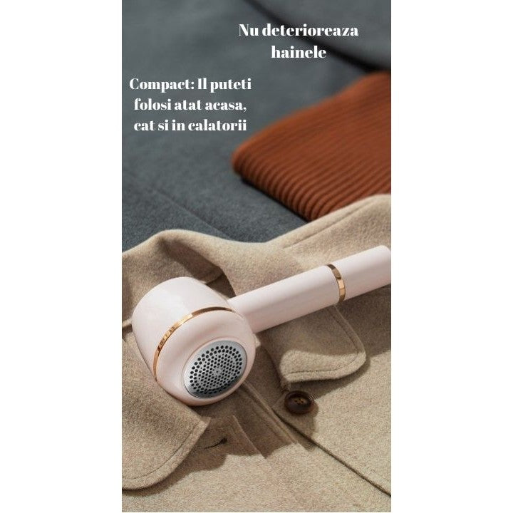 Aparat Pentru Curatat Scame, Par Si Praf, 6 Lame Din Otel Inoxidabil, Incarcare USB Type-C, Recipient Detasabil, Include Perie Si Rola Cu Lipici, Roz, 220 x 86 mm